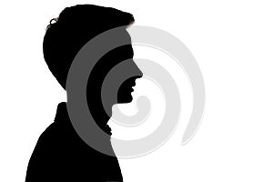 Silhouette of young man face profile on a white isolated background