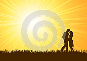 Silhouette of young man and woman