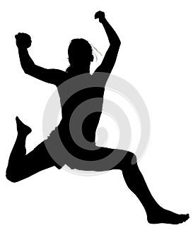 Silhouette Young Woman Jumping