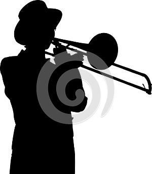 Silhouette of young woman trombone player