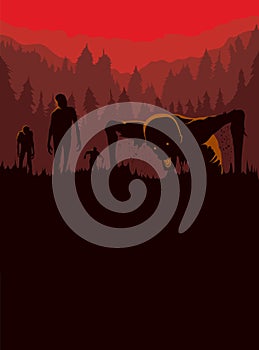 Silhouette of Zombies horde resurrected from dead.