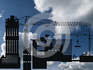 Silhouetted construction site development