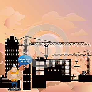 Silhouetted construction site development