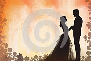 Silhouetted couple holding hands, romantic backdrop