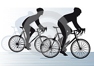 Silhouetted cyclists