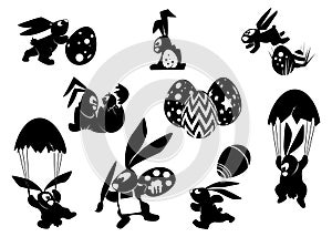 Silhouetted Easter Bunnies in action poses