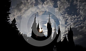 Silhouetted Gothic revival building photo