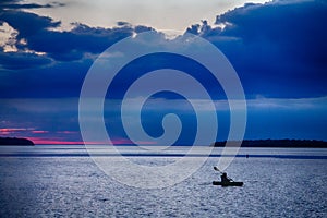 Silhouetted Kayaker on Lake Michigan Near Ephraim, WI