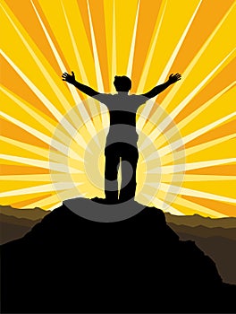 Silhouetted man facing sun