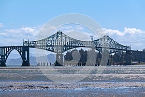 Silhouetted section of the McCullough Memorial Bridge near North Bend, Oregon, USA
