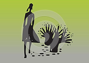 Silhouetted woman and tree