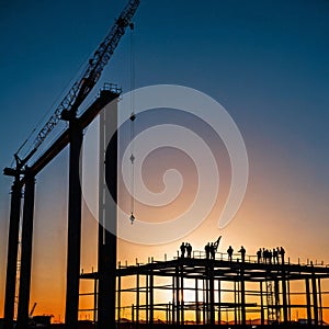 Silhouetted Workers at Sunset