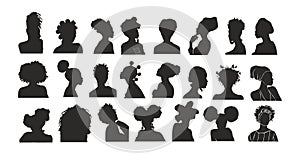 Silhouettes of african american women vector set.