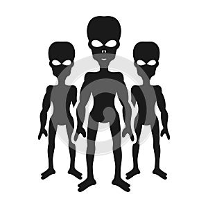 Silhouettes of aliens or invaders black object isolated on white background