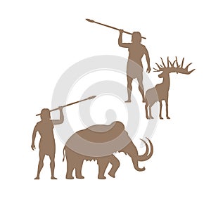 Silhouettes of ancient man and animals