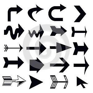 Silhouettes of arrows on a white background