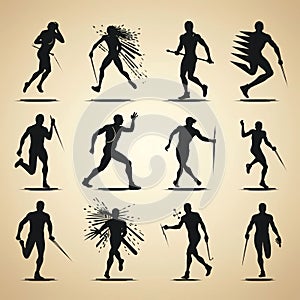 Silhouettes of athletes with different poses and attitudes. Vector illustration photo