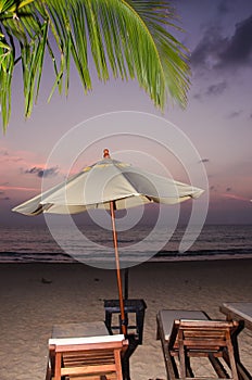 Silhouettes of beach umbrellas sunset and sky