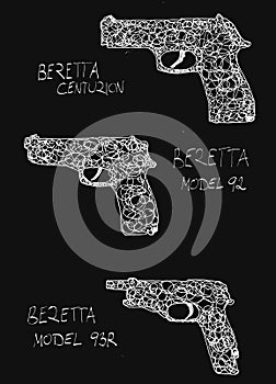 Silhouettes of beretta pistols