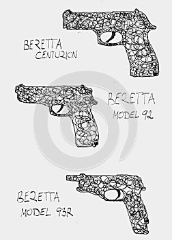 Silhouettes of beretta pistols