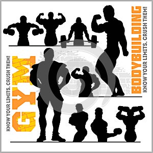 Silhouettes of Bodybuilders - Gym Vector Icon Set