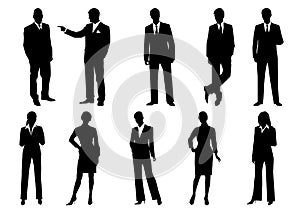 Silhouettes of business men and women