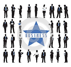 Silhouettes of Business People and Business Text