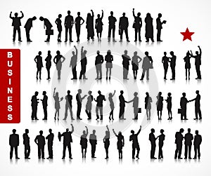 Silhouettes of Business People and Global Business