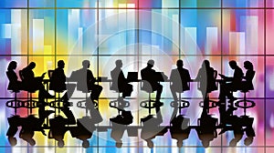 Silhouettes of business people meeting in a conference hall, Ai Generated