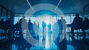 Silhouettes of business people meeting in a conference hall, Ai Generated