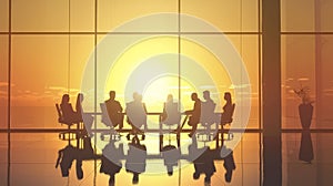 Silhouettes of business people meeting in a conference hall, Ai Generated