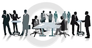 Silhouettes of business people at the office