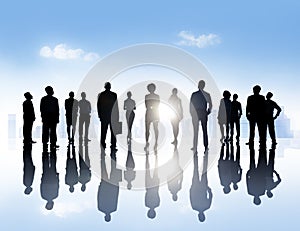 Silhouettes Of Business People Standing Outdoors In A Tranquil U