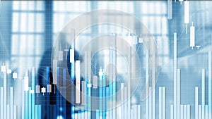 Silhouettes of Business People. Stock Market Graph and Bar Candlestick Chart.