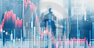 Silhouettes of Business People. Stock Market Graph and Bar Candlestick Chart.