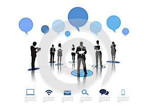 Silhouettes Business People Working Speech Bubbles Concept