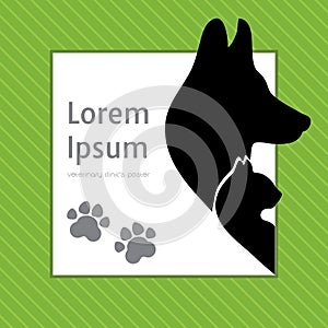 Silhouettes of cat and dog on the poster Template for veterinary shop or clinic