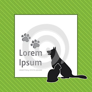 Silhouettes of cat and dog on the poster Template for veterinary shop or clinic