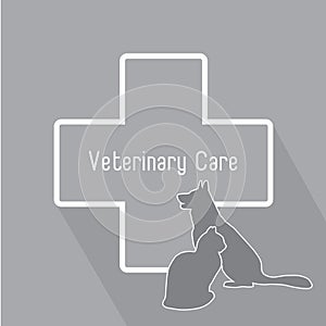 Silhouettes of cat and dog on the poster Template for veterinary shop or clinic