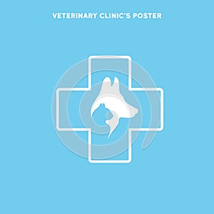 Silhouettes of cat and dog on the poster Template for veterinary shop or clinic