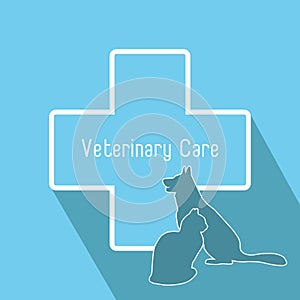 Silhouettes of cat and dog on the poster Template for veterinary shop or clinic