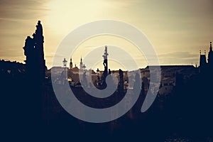 Silhouettes at Charles bridge. Prague, Czech Republic