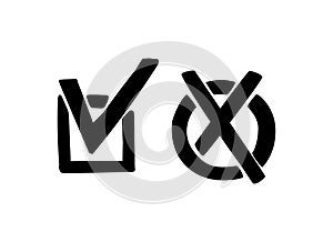 Silhouettes of check marks. Doodle tickbox and cross in a round shape. Agree or disagree sign. Vector illustration photo