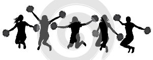 Silhouettes of cheerleaders jumping girls with pompoms, isolated. Vector illustration