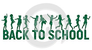 Silhouettes children back to school on school board background