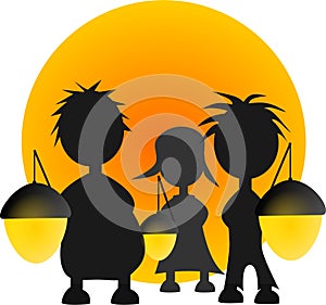 Silhouettes of children with a lantern