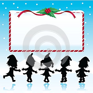 silhouettes christmas kids with signboard