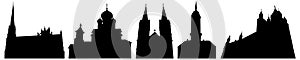 Silhouettes of churches and cathedrals in Belarus, set. Vector illustration