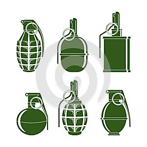 Silhouettes of combat grenades