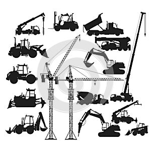 Silhouettes of Construction Vehicles